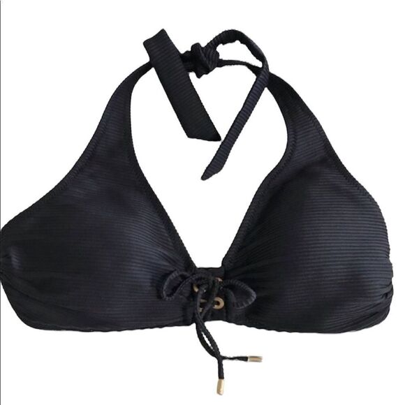 LANDS’ END Ribbed Bikini Top, Black Sz 6 NWOT - Picture 1 of 5